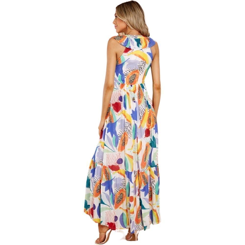 OLIPHANT Ruffle V-Neck Maxi in Papaya Yellow, Silk Blend. Vibrant! Size XS. NWT! - Picture 2 of 16